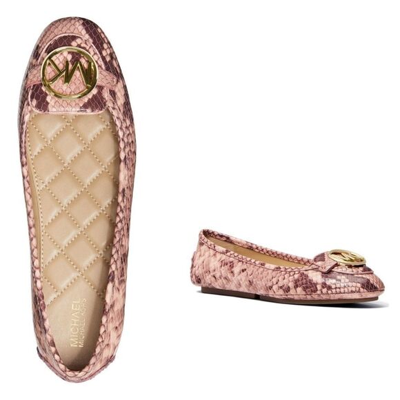 New! MICHAEL KORS Women's Leather Snake-embossed Lillie Flat Shoes Moccasins 9.5 - Picture 1 of 8